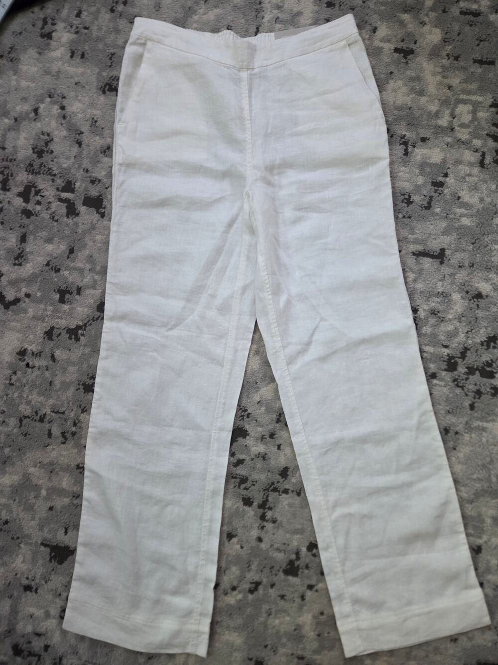 Chico's White Linen Straight Leg Pants NWT Resortwear Quiet Luxury Size 2
